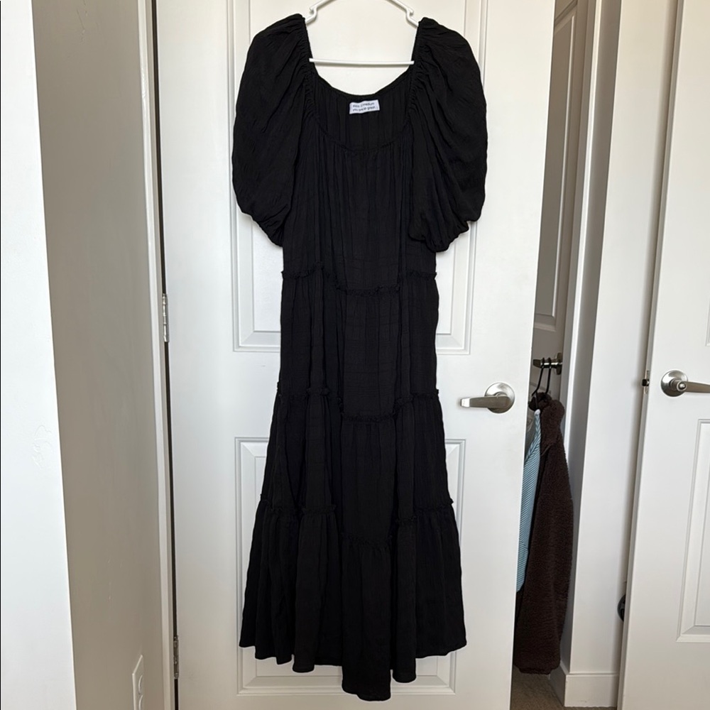 Layered Black Puff Sleeve Dress